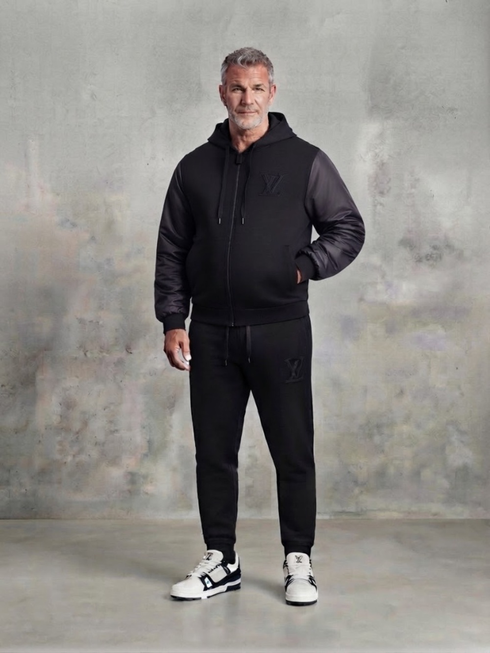 Louis Vuitton Monogram Zip-Through Hoodie & Jog Pants Set In Black Size 3L